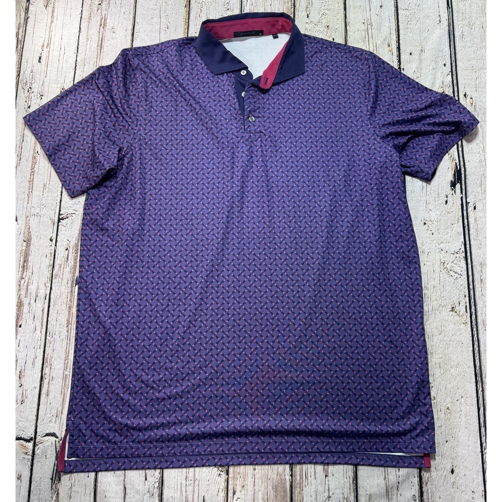 Greyson Polo Shirt Mens XL Purple Pink Geometric Performance Golf Short Sleeve